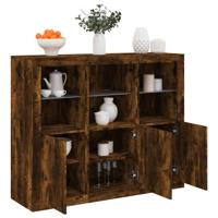 Dressoirs met LED-verlichting 3 st bewerkt hout gerookt eiken