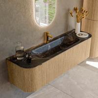 Badmeubel Mondiaz Kurve-Dlux | 160 cm | Meubelkleur Oak | Wastafelkleur Lava | Solid surface | Midden spoelbak | 1 kraangat