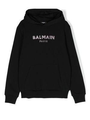 Balmain Kids hoodie à logo strassé - Noir