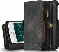 2 in 1 Wallet Book Case - Zwart hoesje iPhone 8 en 7 SE2020-2022 echt Split leer