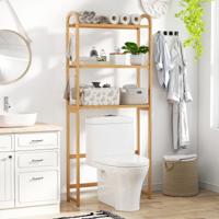 3-laags Toiletrek Bamboe Badkamerrek Bovenkast Vrijstaand Toiletkast met 3 Haken 71,5 x 25 x 166 cm