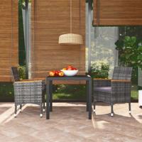 3-delige Tuinset met kussens poly rattan grijs