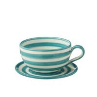 J-Line Cup+Plate Granada Stripes Ceramic White|Aqua - thumbnail