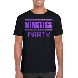 Bellatio Decorations Verkleed T-shirt voor heren - nineties party - zwart - paars glitter - themafeest 2XL  -