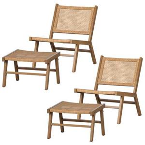 WOOOD Puk Tuin Fauteuil + Hocker - Aluminium - Naturel - Set van 2