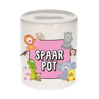 Kraam/verjaardags cadeau spaarpot - roze - dieren print - keramiek - thumbnail