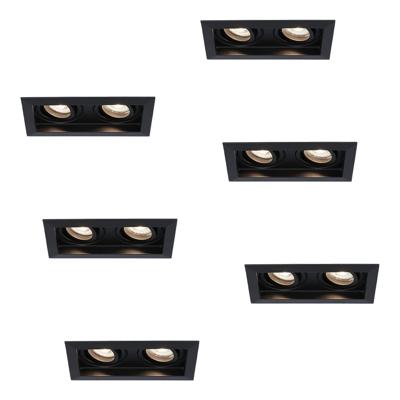 Set van 6 Durham LED Dubbele inbouwspots vierkant - 10 Watt 800 lumen - 4000K neutraal wit - GU10 - Dimbaar Kantelbaar - Voor binnen - Zwart