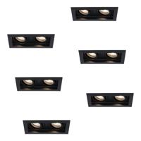 Set van 6 Durham LED Dubbele inbouwspots vierkant - 10 Watt 800 lumen - 4000K neutraal wit - GU10 - Dimbaar Kantelbaar - Voor binnen - Zwart