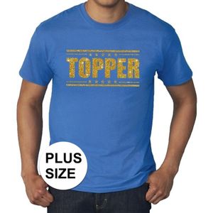 Grote maten Topper shirt blauw met gouden glitters heren