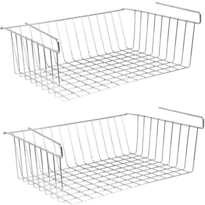 MSV Kastmandje - 2x - opberg/hang mandjes - rvs - zilver - 38 x 26 x 14 cm