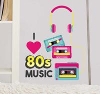 decoratie sticker I love 80s music - thumbnail