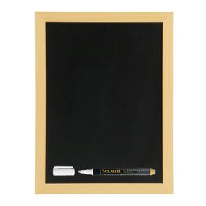 Zwart krijtbord met teak houten rand 30 x 40 cm inclusief stift   -