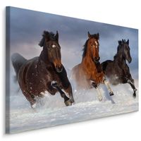 Schilderij - Galopperende paarden in de sneeuw, premium print, wanddecoratie - thumbnail