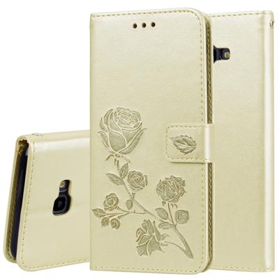 Rose reliëf horizontale Flip PU lederen case voor Samsung Galaxy J4 Plus met houder & kaartsleuven & portemonnee (goud)