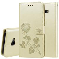 Rose reliëf horizontale Flip PU lederen case voor Samsung Galaxy J4 Plus met houder & kaartsleuven & portemonnee (goud)