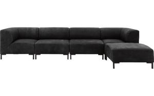 Goossens Excellent Bank Marshall Met Hocker zwart, leer, 2 x 1,5-zits, urban industrieel