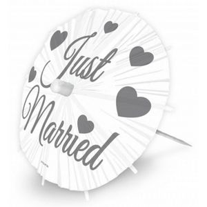 8x stuks Just Married parasol prikkers 20 cm