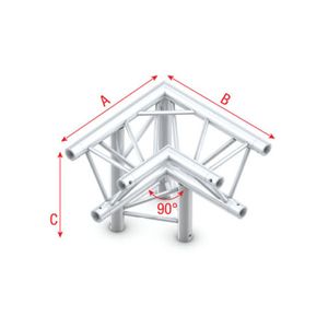 Showtec DT22-013 3-weg truss koppelstuk Apex Down, Hoek 90 + Links omlaag