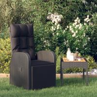 Tuinstoel verstelbaar met kussens poly rattan zwart