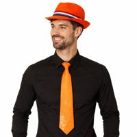 Verkleed oranje Trilby hoed - volwassenen - Koningsdag/Nederland - met oranje stropdas - supporters