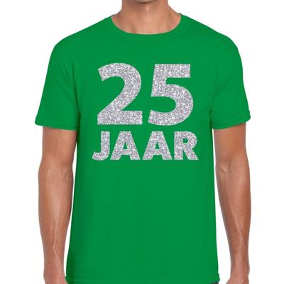 25 jaar verjaardag t-shirt - groen - voor heren - zilver glitters print - jubileum - leeftijd 25 jaar verjaardag t-shirt - groen - voor heren - zilver glitters print - jubileum - leeftijd