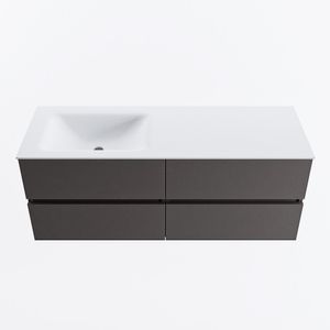 MONDIAZ VICA 130cm badmeubel onderkast Dark Grey 4 lades. Wastafel CLOUD links zonder kraangat, kleur Talc.