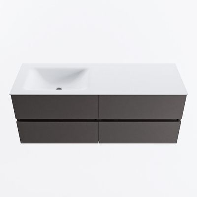 MONDIAZ VICA 130cm badmeubel onderkast Dark Grey 4 lades. Wastafel CLOUD links zonder kraangat, kleur Talc.
