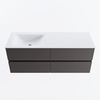 MONDIAZ VICA 130cm badmeubel onderkast Dark Grey 4 lades. Wastafel CLOUD links zonder kraangat, kleur Talc.