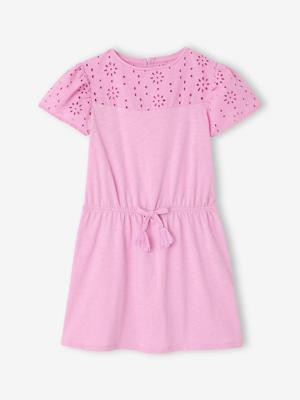 Meisjesjurk met Engels borduursel zachtpaars