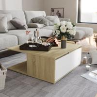 Salontafel 80x80x31 cm bewerkt hout wit en sonoma eikenkleurig
