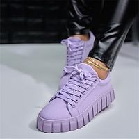 Dames Sneakers Grote maten Comfortabele schoenen Dagelijks Wandelen Zomer Ronde Teen Klassiek Casual Satijn Veters Kameel zwart / wit Wit en Paars Lightinthebox - thumbnail