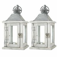 2x Houten lantaarn/windlicht kaarsenhouders wit 13 x 25 cm