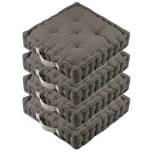 Stof Textile Vloerkussen DUO - 4x - taupe - katoen - 45 x 45 x 10 cm - vierkant - Extra dik