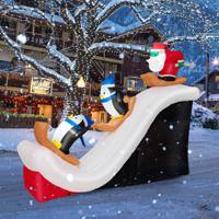 220 cm Opblaasbare Decoratie Kerstmis LED Kerstglijbaan met Skiërende Kerstman & Pinguïns Kerstdecoratie Opblaasbaar Buiten