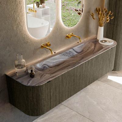 Badmeubel Mondiaz Kurve-Dlux | 170 cm | Meubelkleur Shadow | Wastafelkleur Sombra | Solid surface | Wasbak midden spoelbak | Zonder kraangat(en)