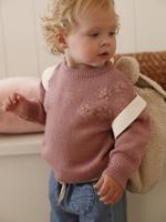 Gebreide trui baby sweater met geborduurde bloemen rozen