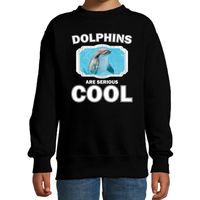 Dieren dolfijn sweater zwart kinderen - dolphins are cool trui jongens en meisjes - thumbnail