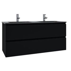 Adema Chaci Badkamermeubelset - 120x46x57cm - 2 keramische wasbakken zwart - 2 kraangaten - 2 lades - mat zwart SW1212777/SW761657