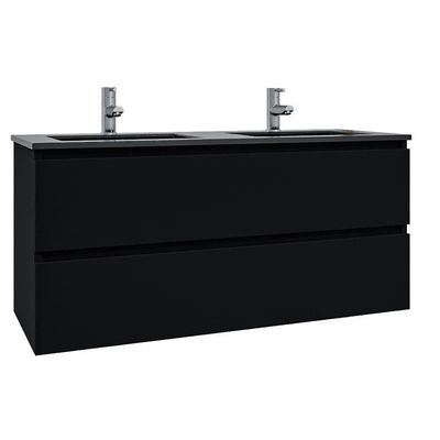 Adema Chaci Badkamermeubelset - 120x46x57cm - 2 keramische wasbakken zwart - 2 kraangaten - 2 lades - mat zwart SW1212777/SW761657