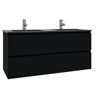 Adema Chaci Badkamermeubelset - 120x46x57cm - 2 keramische wasbakken zwart - 2 kraangaten - 2 lades - mat zwart SW1212777/SW761657