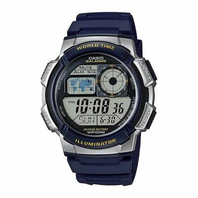 Casio WORLD TIME ILLUMINATOR - 5 ALARMS, 10 YEAR BATTERY Zwart Grijs (Ø 40 mm) (Ø 43 mm) Heren horloge