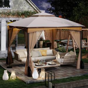 3 x 3 m Paviljoen met Muggennet & 4 Zandzakken & Dubbel dak Waterdicht Tuinpaviljoen Khaki