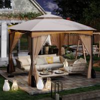 3 x 3 m Paviljoen met Muggennet & 4 Zandzakken & Dubbel dak Waterdicht Tuinpaviljoen Khaki