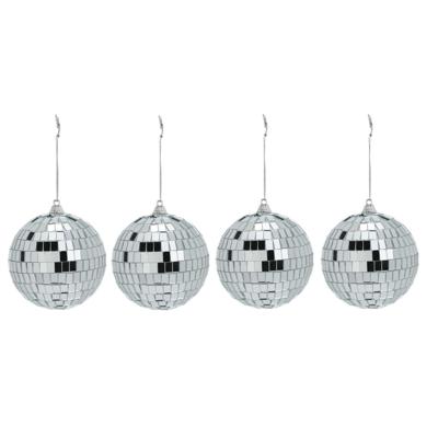 Disco kerstbal - 4x - zilver - D9 cm - glas/foam - discobal/discobol - kerstversiering