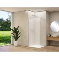 Van Rijn Products ST01 vaste wand - 88x200cm - satijnglas - - dikte 8mm - stabilisatiestang - muurprofiel - RVS Geborsteld ST0150090PRGSBNM