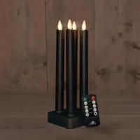 Anna&apos;s Collection LED dinerkaars oplaadbaar flame effect rustiek incl. oplaadstation 23.5 cm zwart 4 stuks