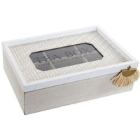 MDF houten theedoos/theekist - wit white wash - 6 vakken - 24 x 16 x 7 cm - thumbnail