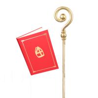 Sinterklaas accessoire verkleed set - het grote boek - staf van Sinterklaas - goud