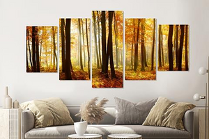 Karo-art Schilderij - Bos in de herfst, 5 luik, 200x100cm , premium print
