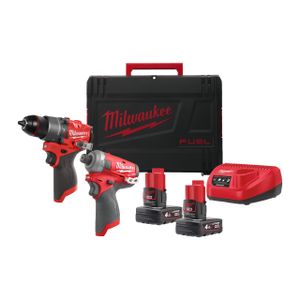 Milwaukee M12 FPP2E2-402X | M12 FUEL powerpack (M12 FPD, M12 FQID, 2 x M12B4 accu, 1 x C12C lader, 1 x HD Box) - 4933480594 4933480594